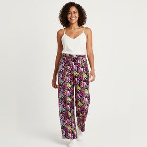 🛍️ Purple leaf wide leg waist tie, Palazzo pants size X-Large
